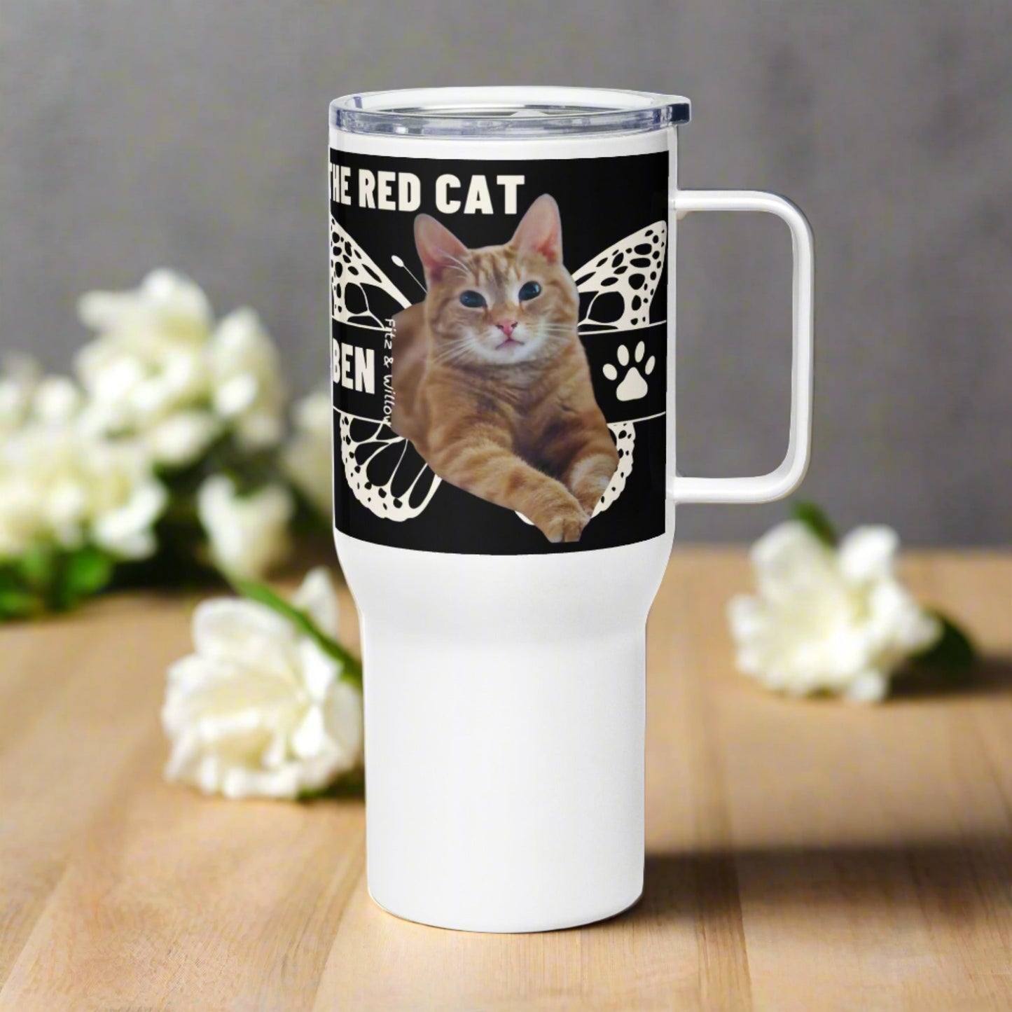 Ben the red cat, Travel mug with a handle - Fitz & Willow