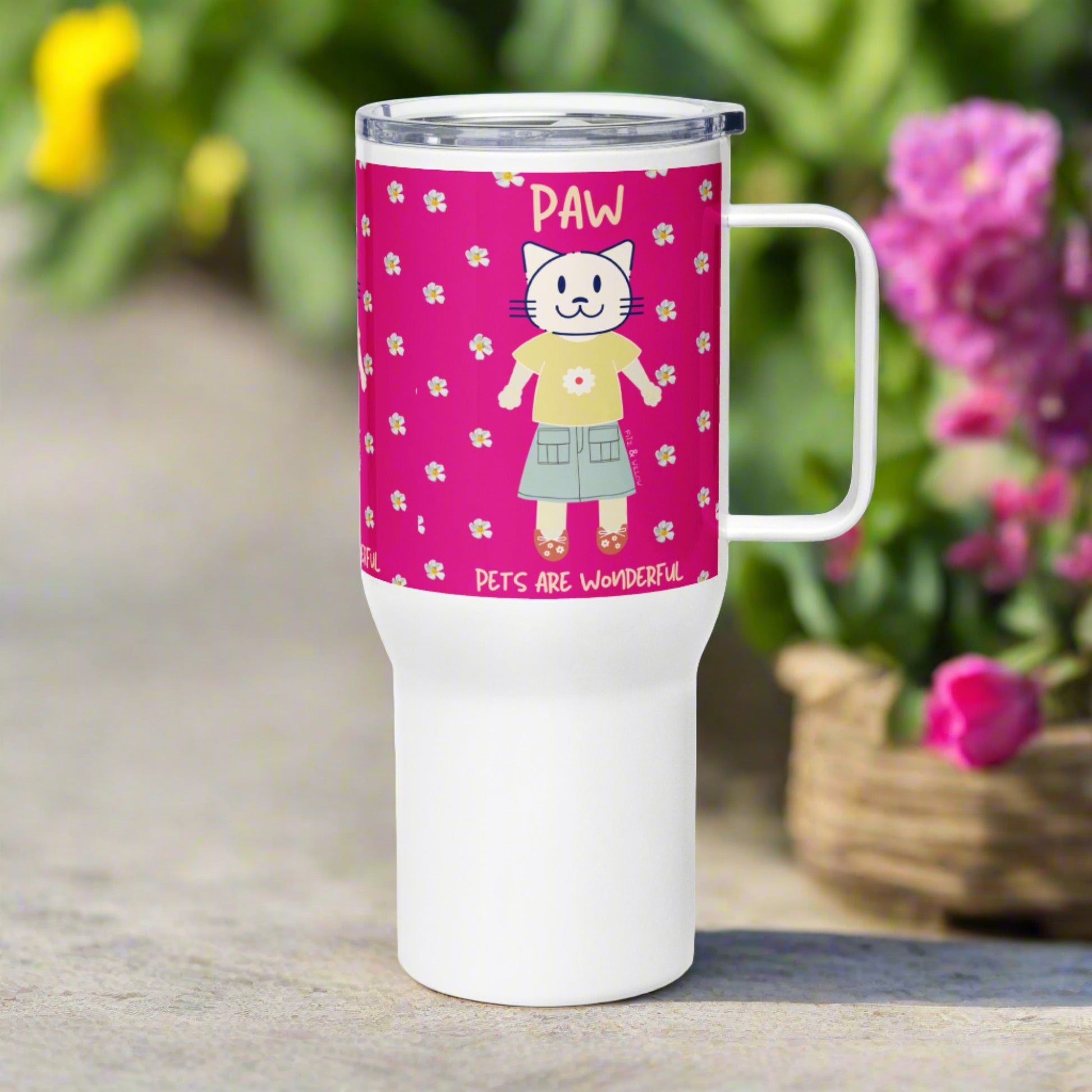 PAW, Cat themed Travel mug with handle - Fitz & Willow