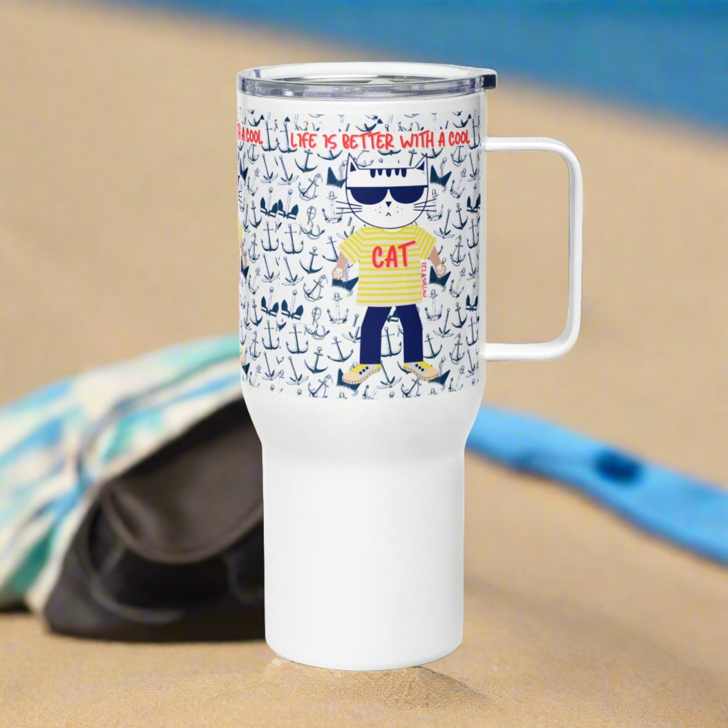 Cool Cat, Travel mug with a handle - Fitz & Willow