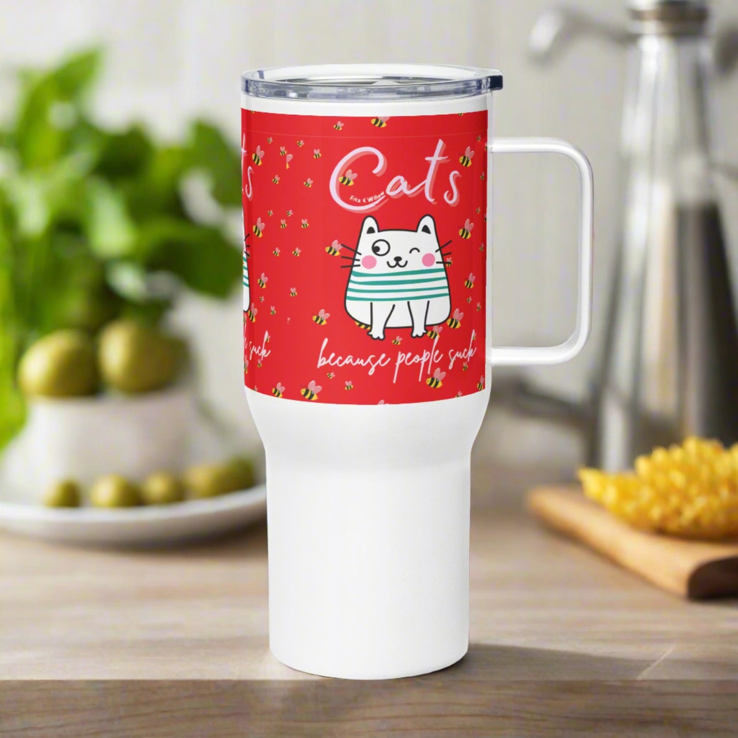 Adorable cat, Travel mug with handle - Fitz & Willow