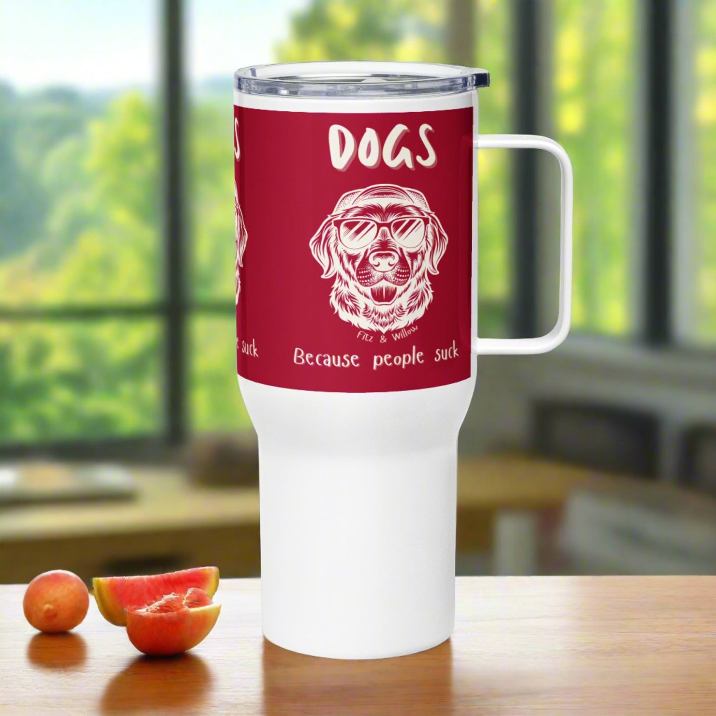 Eco-responsible Travel mug with handle and dog design - Fitz & Willow