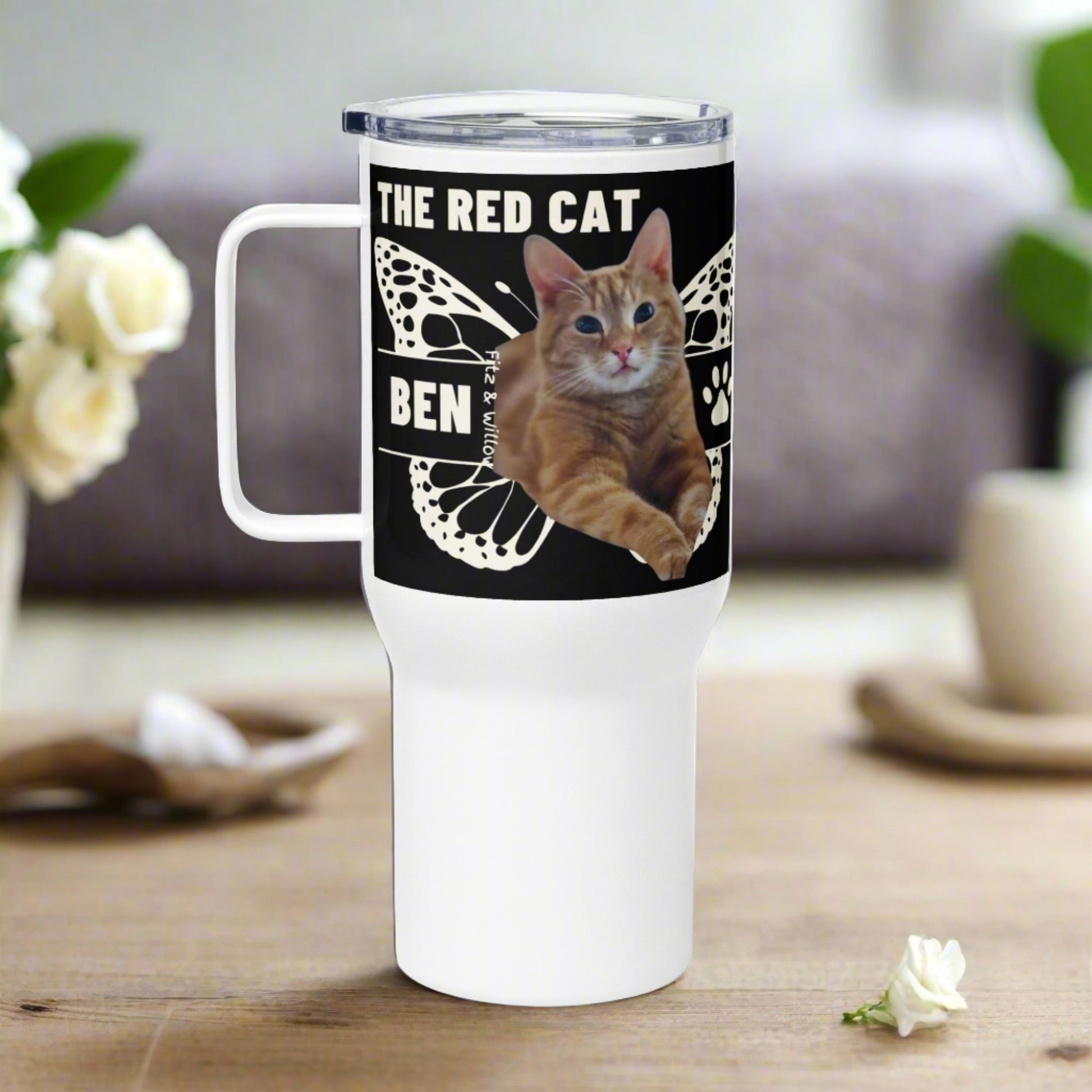 Ben the red cat, Travel mug with a handle - Fitz & Willow