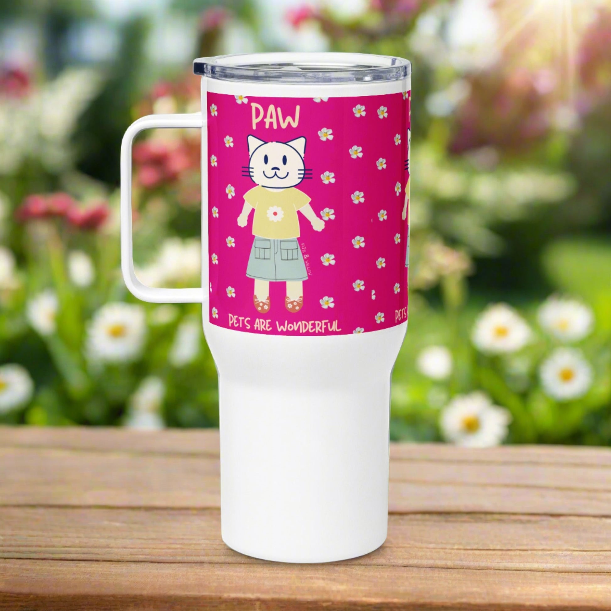 PAW, Cat themed Travel mug with handle - Fitz & Willow