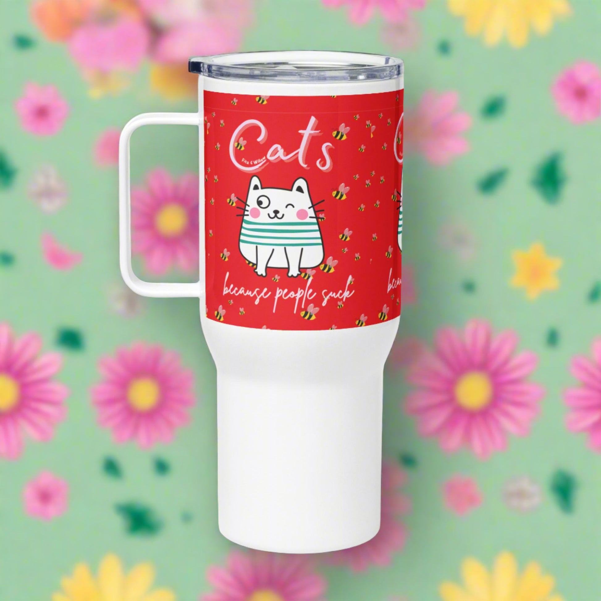 Adorable cat, Travel mug with handle - Fitz & Willow