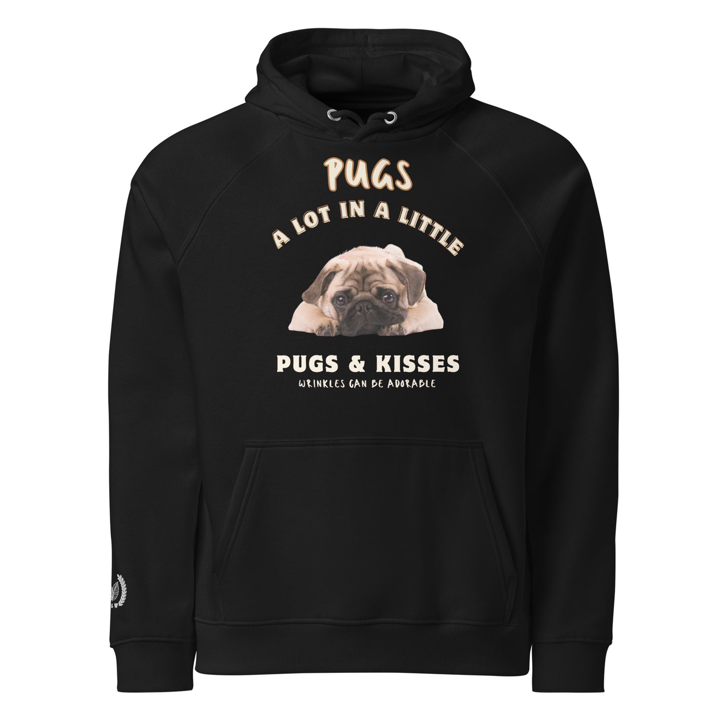 Vegan Pug Raglan Hoodie - Organic Cotton, 'Wrinkles Are Adorable' - Fitz & Willow