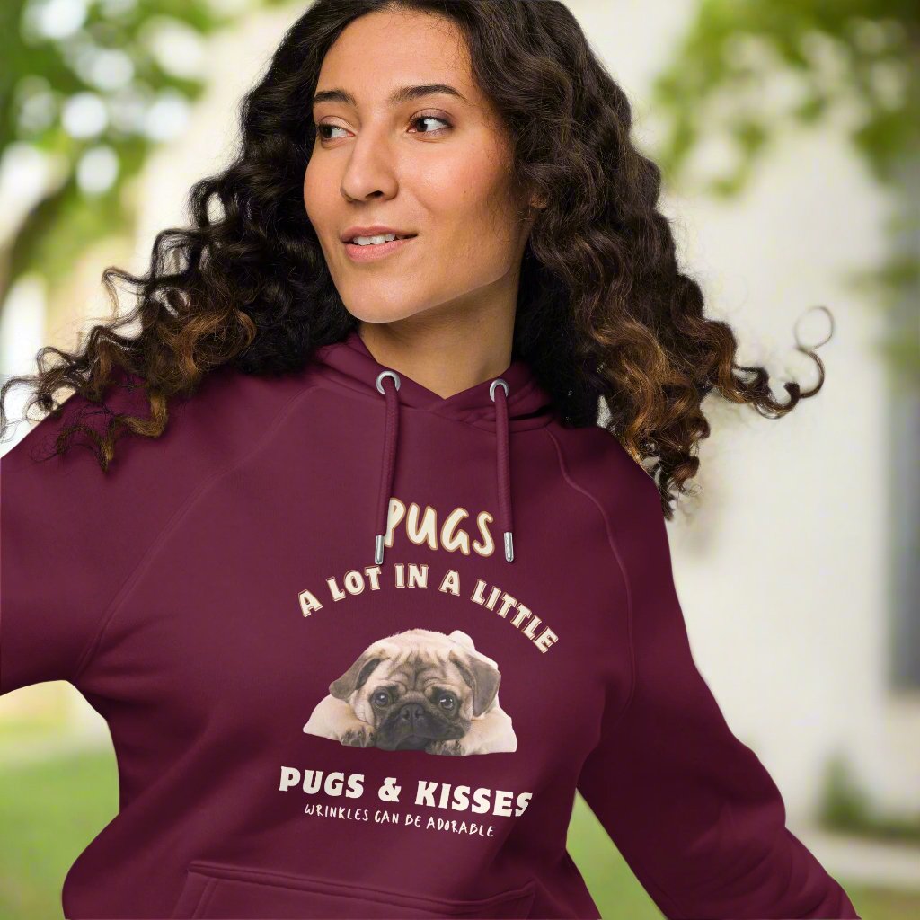 Vegan Pug Raglan Hoodie - Organic Cotton, 'Wrinkles Are Adorable' - Fitz & Willow