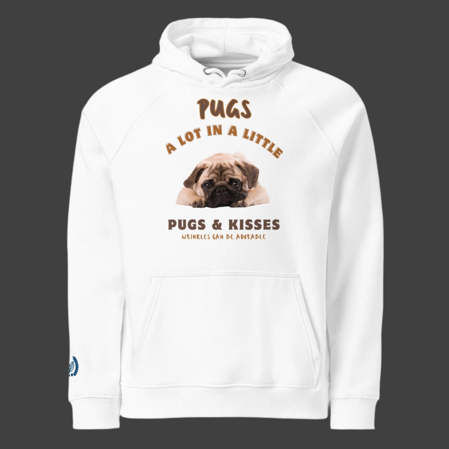 Vegan Pug Raglan Hoodie - Organic Cotton, 'Wrinkles Are Adorable' - Fitz & Willow