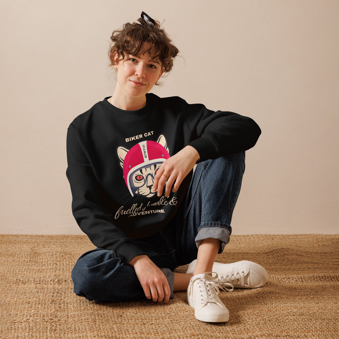 Biker cat, Unisex sustainable sweatshirt - Fitz & Willow