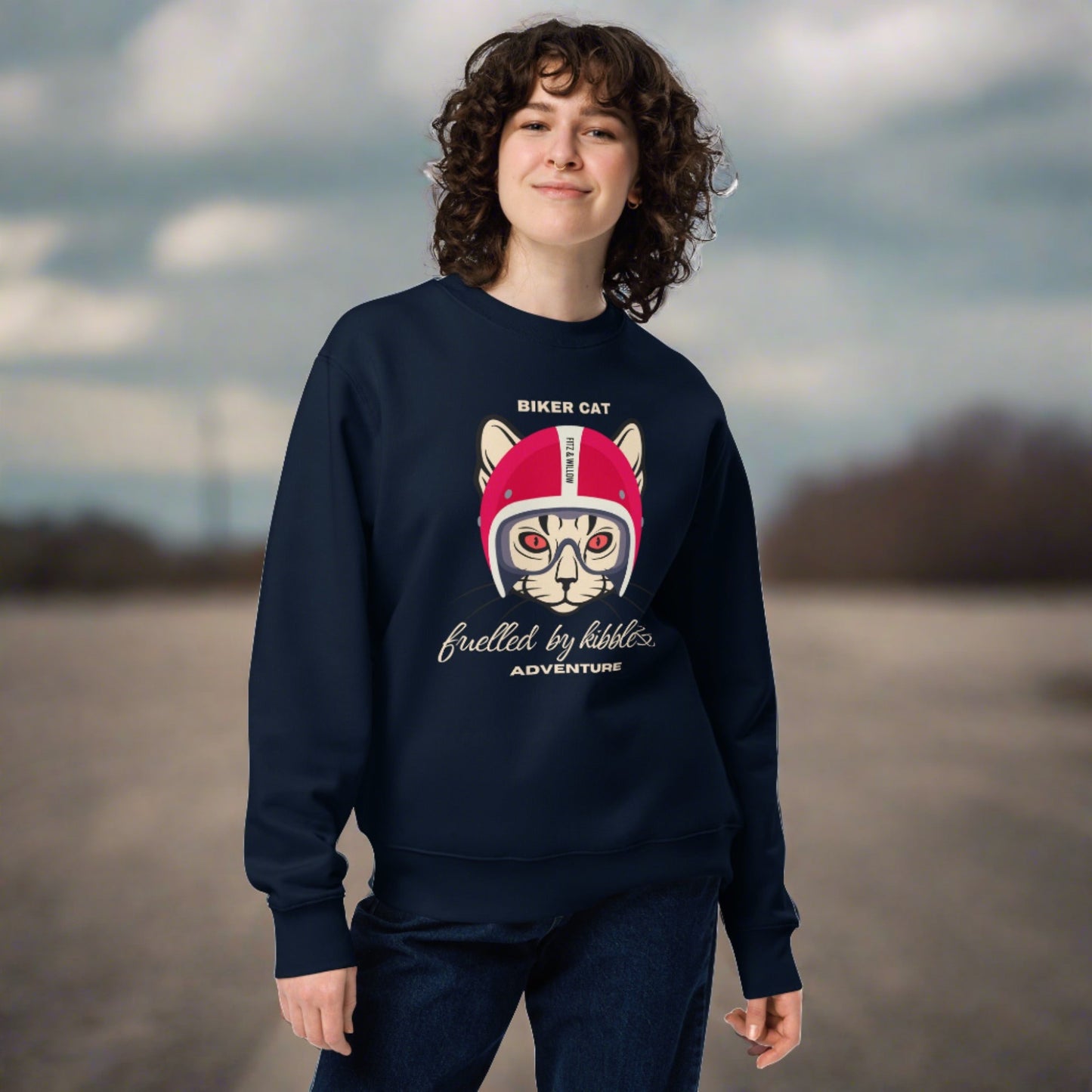 Biker cat, Unisex sustainable sweatshirt - Fitz & Willow