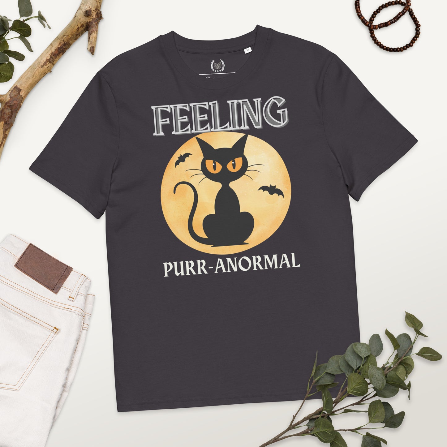 Organic Cotton Halloween Tee: Feeling Purr-Anormal Cat Design - Fitz & Willow