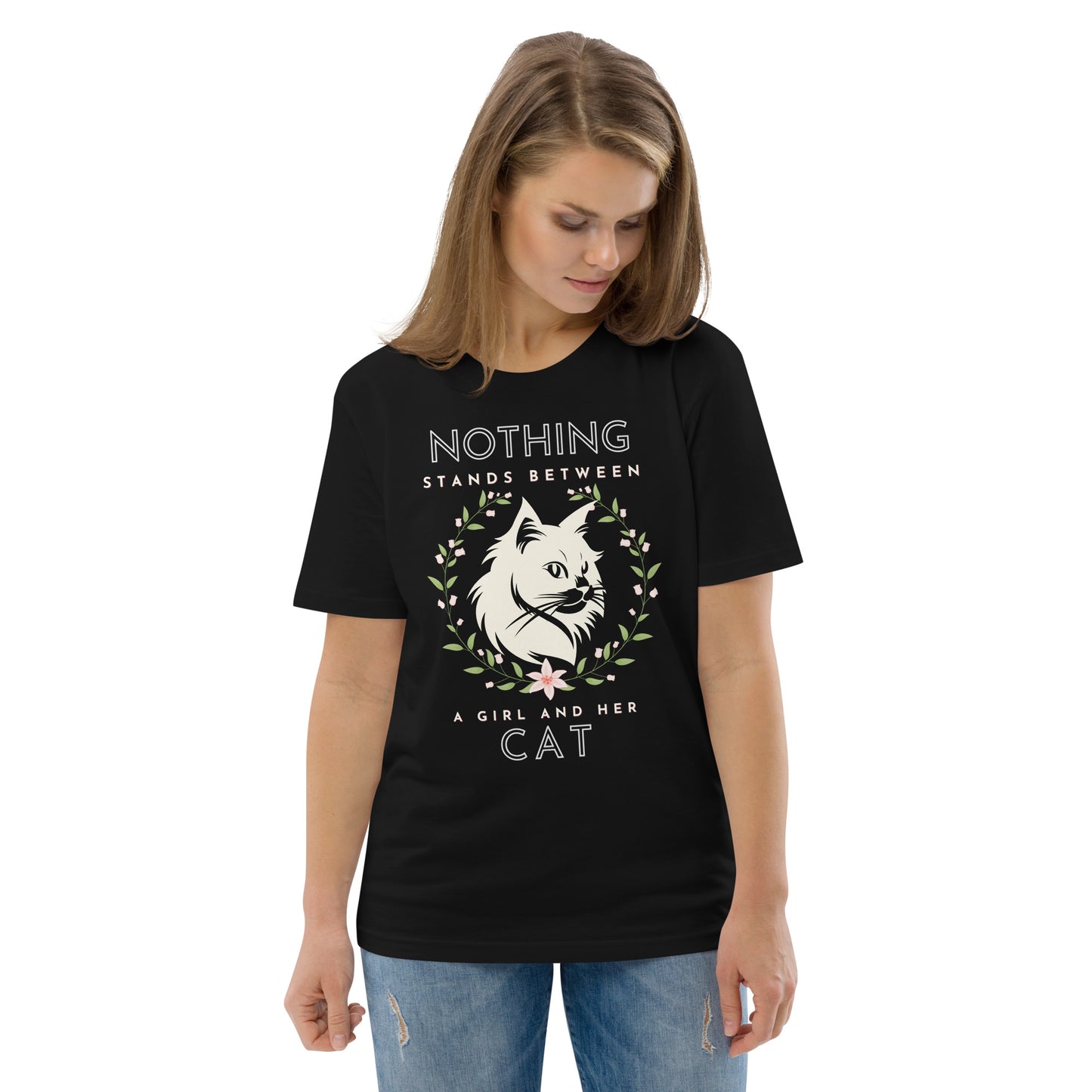 Eco-friendly t-shirt with cat print, Nothing Stands Between - Fitz & Willow