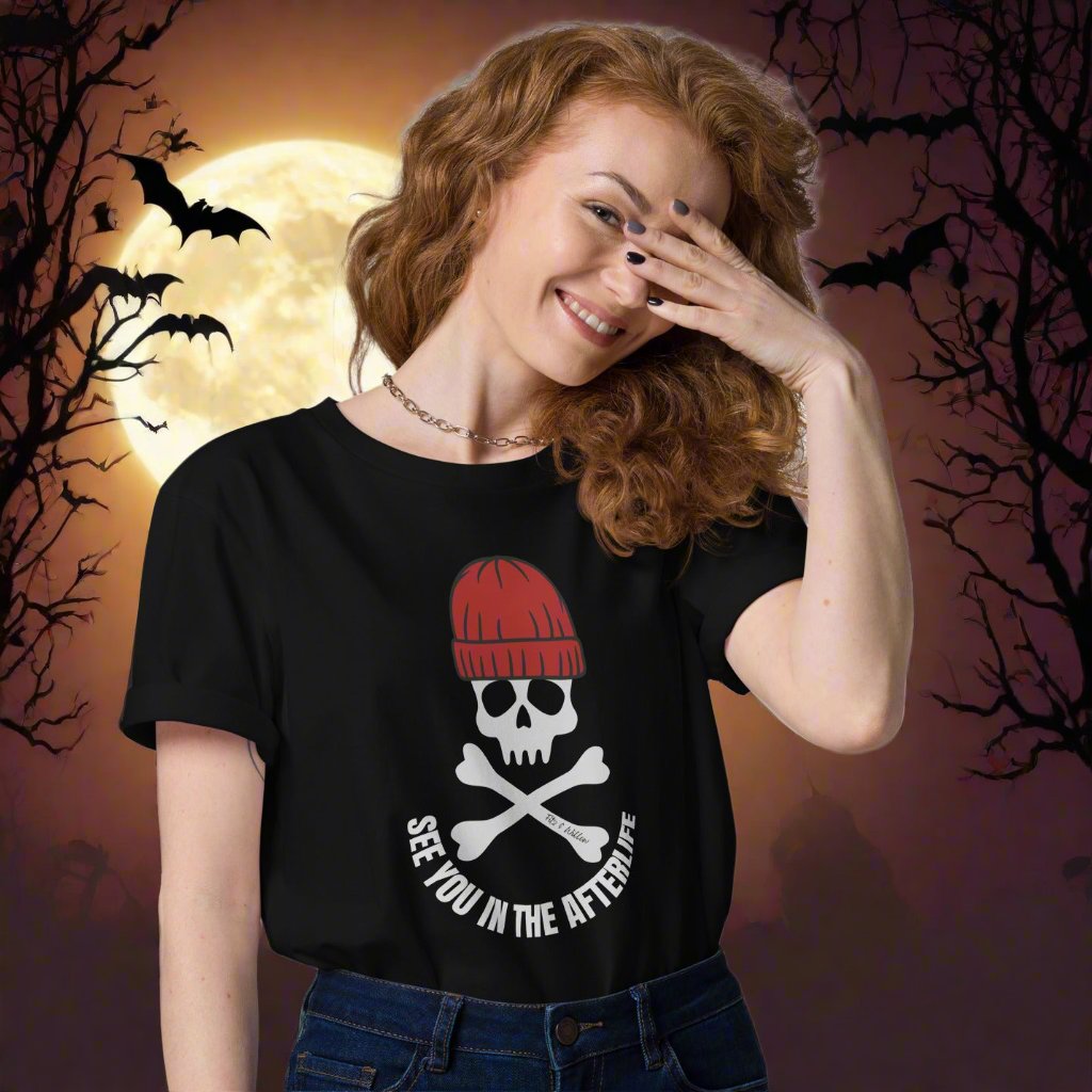 Halloween sustainable tee, Afterlife Scull - Fitz & Willow