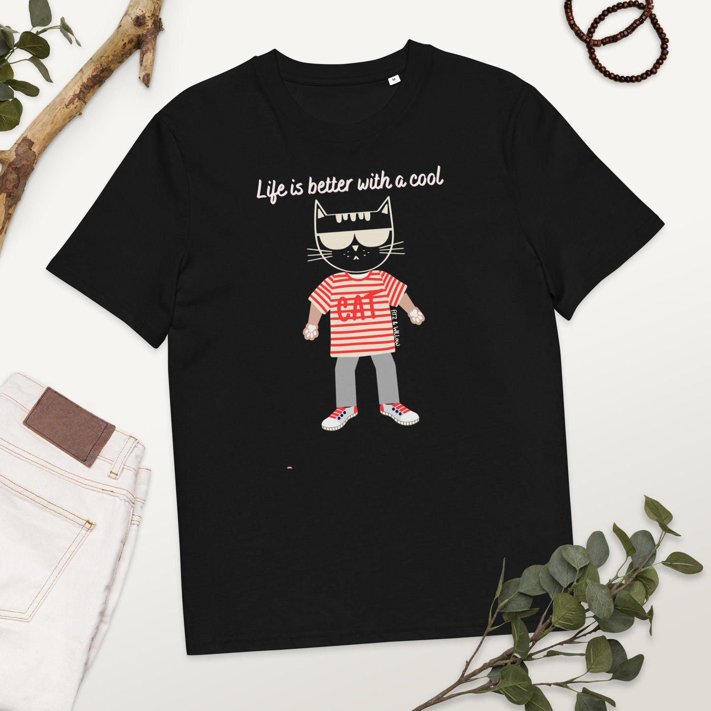 Cool cat, Unisex sustainable t-shirt with cool cat print - Fitz & Willow