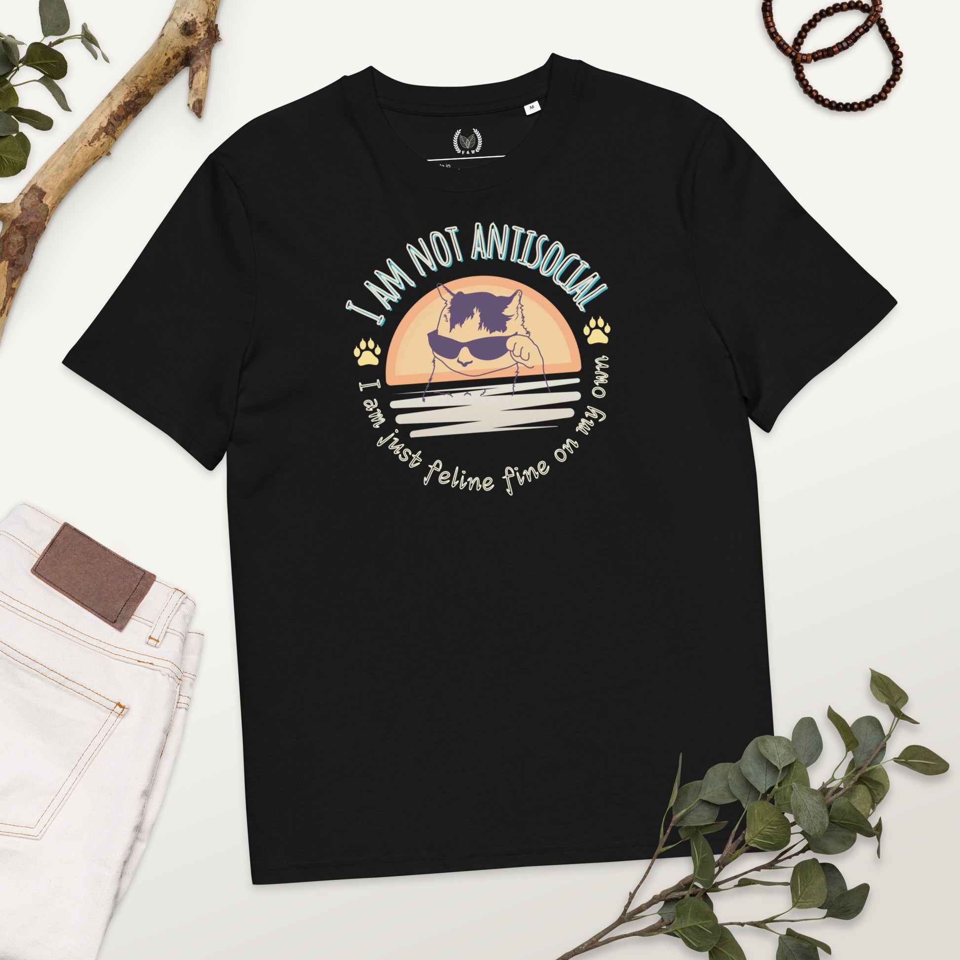 Feline Fine Alone: Organic Cotton Cat Lover’s Tee - Fitz & Willow