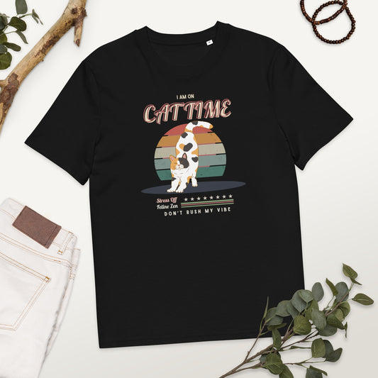 Vegan Organic Vintage Cat Tee - Feline Zen Quote - Fitz & Willow