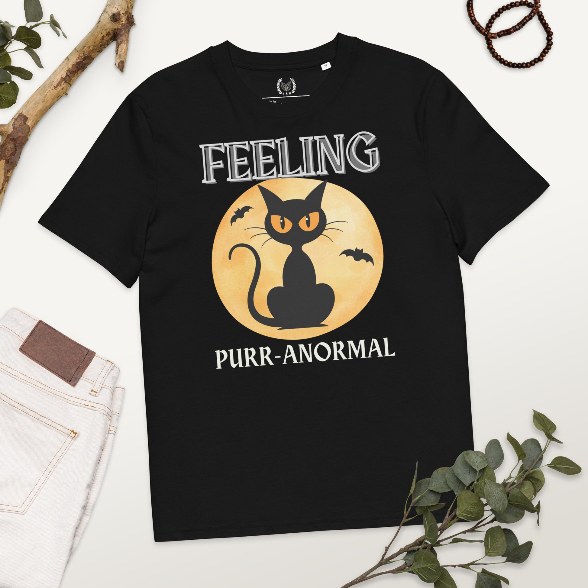 Organic Cotton Halloween Tee: Feeling Purr-Anormal Cat Design - Fitz & Willow