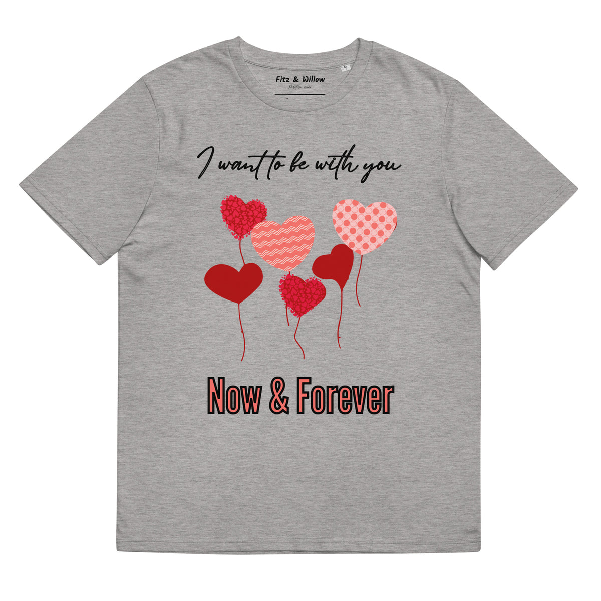 Unisex organic t-shirt, love balloon hearts and quote print - Fitz & Willow