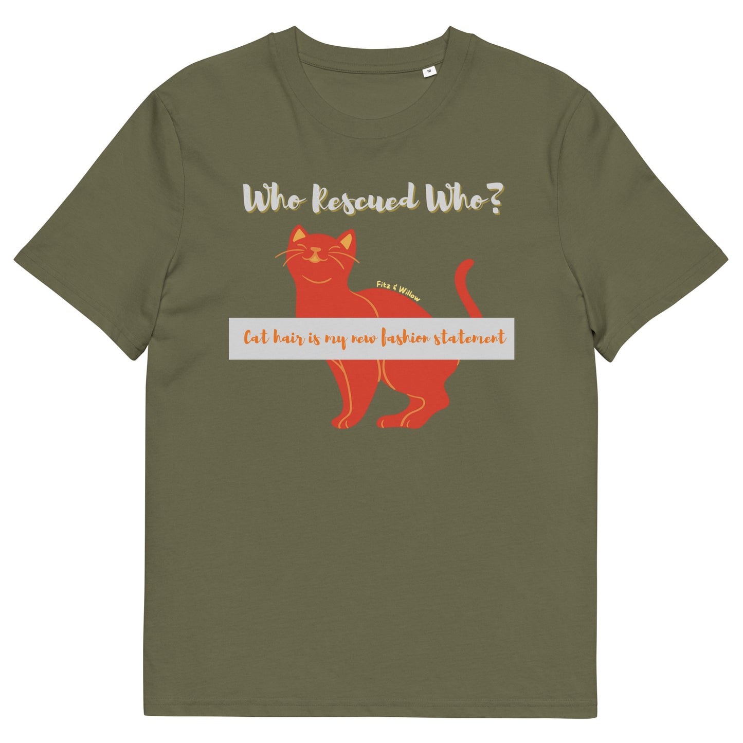 Sustainable cotton t-shirt, Who rescued who? cat lovers - Fitz & Willow