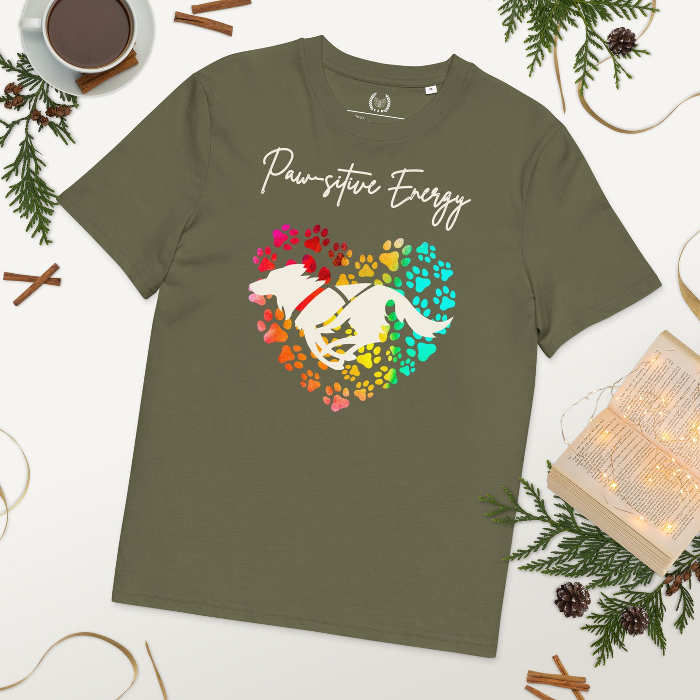 Vegan 100% Organic Cotton 'Paw-sitive Energy' Dog Lover T-Shirt - Eco-Friendly Motivational Pet Apparel - Fitz & Willow