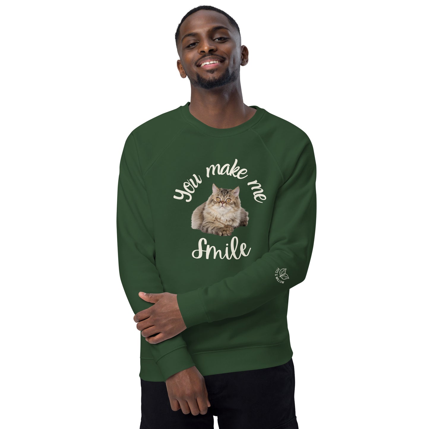 Unisex organic raglan sweatshirt, You make me smile - Fitz & Willow