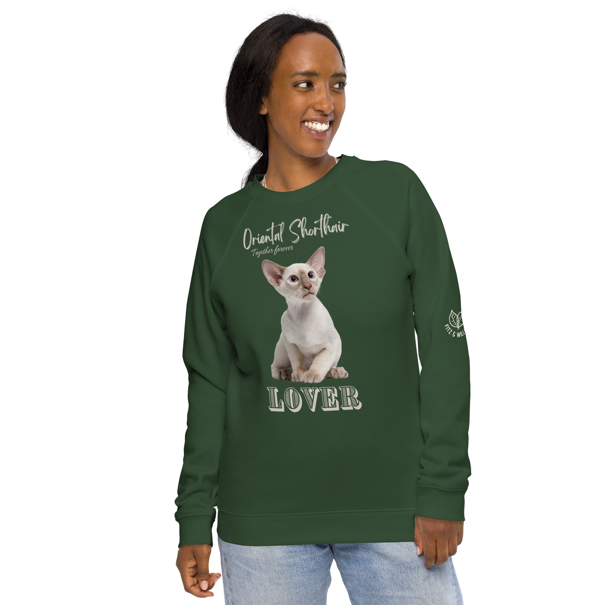 Oriental Shorthair Cat, organic raglan sweatshirt - Fitz & Willow