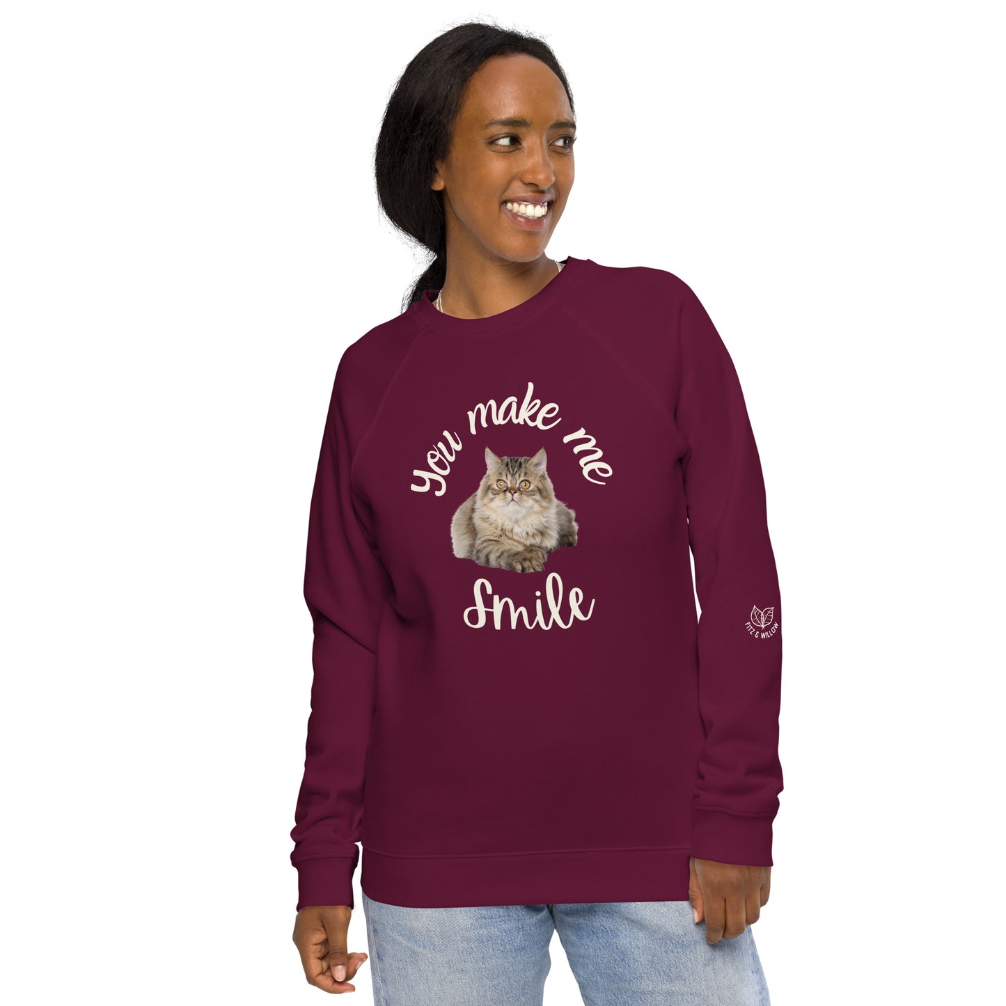 Unisex organic raglan sweatshirt, You make me smile - Fitz & Willow