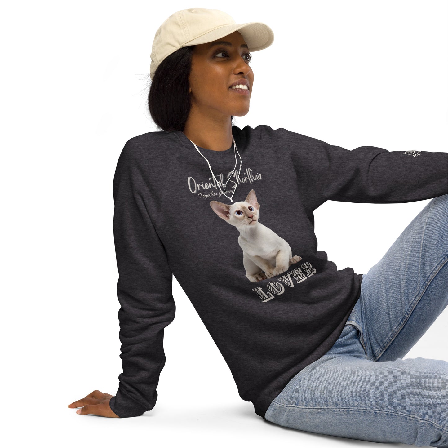 Oriental Shorthair Cat, organic raglan sweatshirt - Fitz & Willow