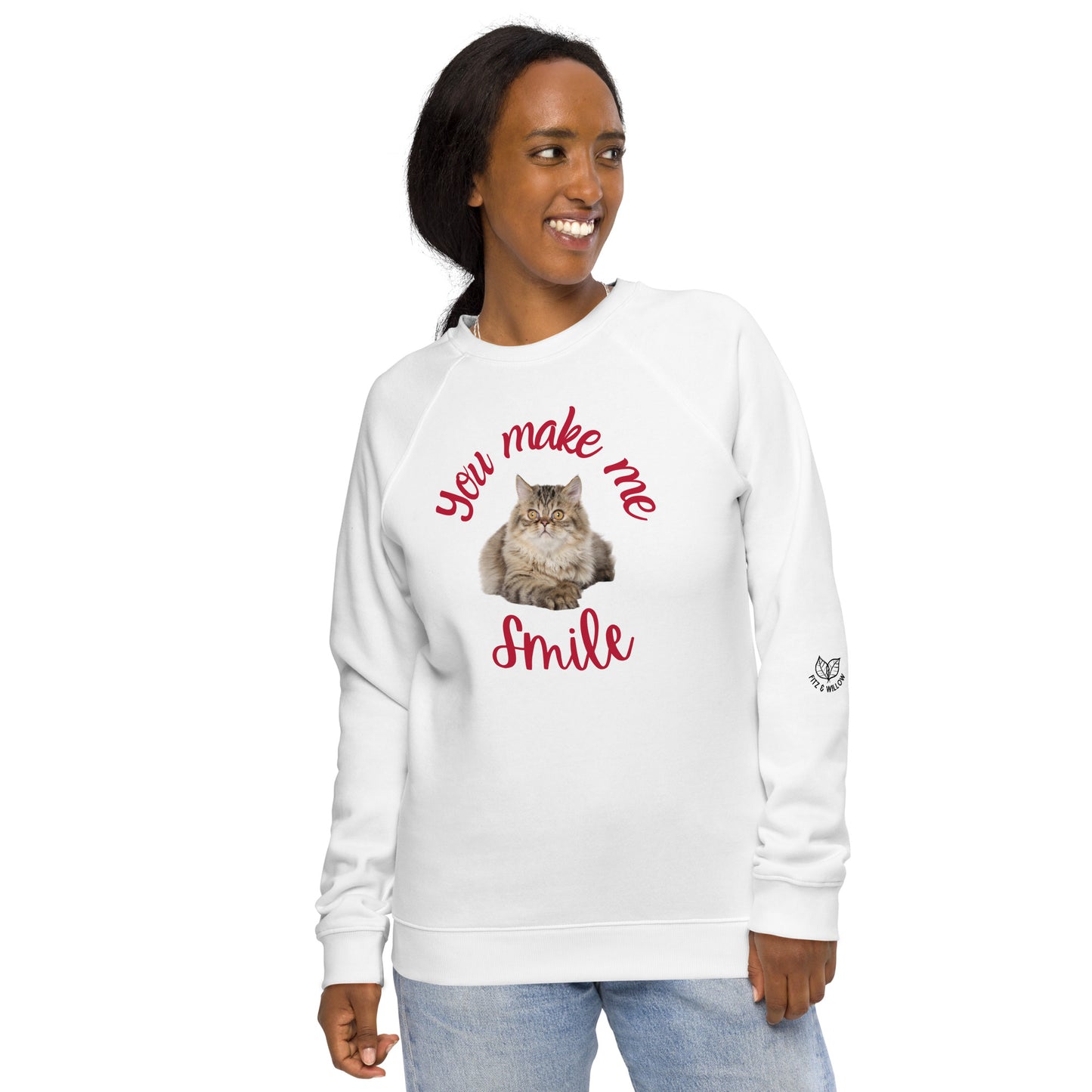 Unisex organic raglan sweatshirt, You make me smile - Fitz & Willow