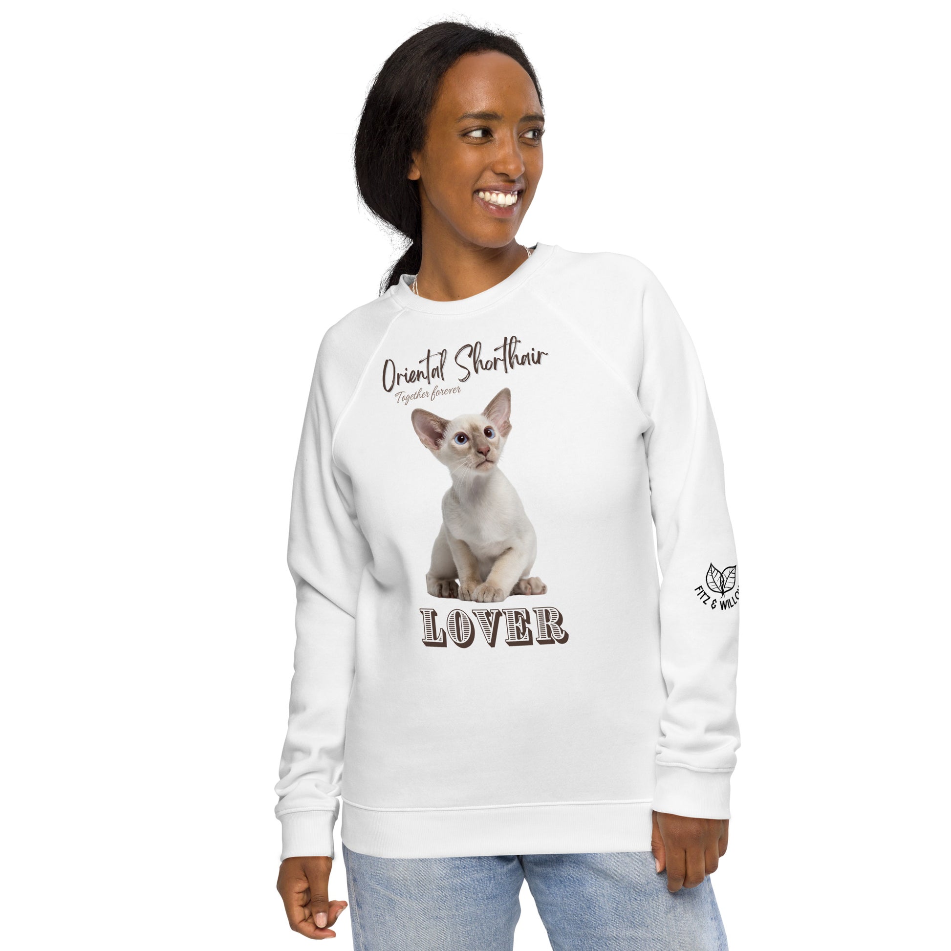 Oriental Shorthair Cat, organic raglan sweatshirt - Fitz & Willow