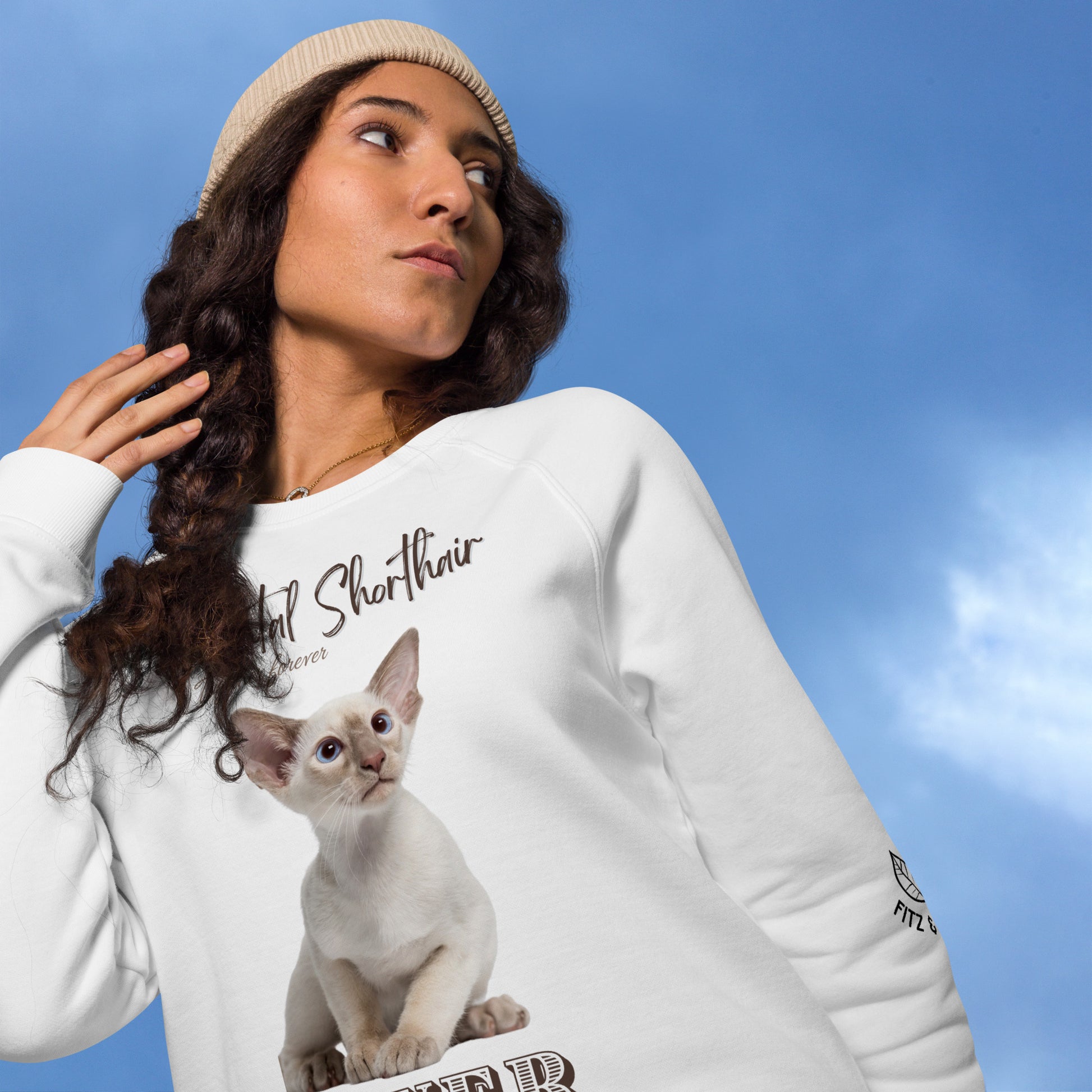 Oriental Shorthair Cat, organic raglan sweatshirt - Fitz & Willow