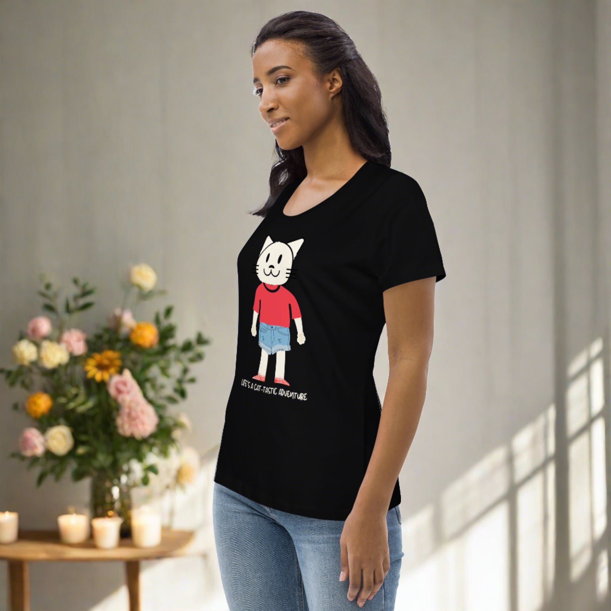 Cat-tastic, Women's fitted sustainable tee with cool cat print - Fitz & Willow