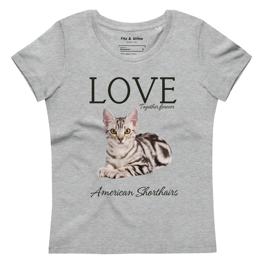 Women's fitted sustainable t-shirt with American Shorthair Cat Print - Fitz & Willow