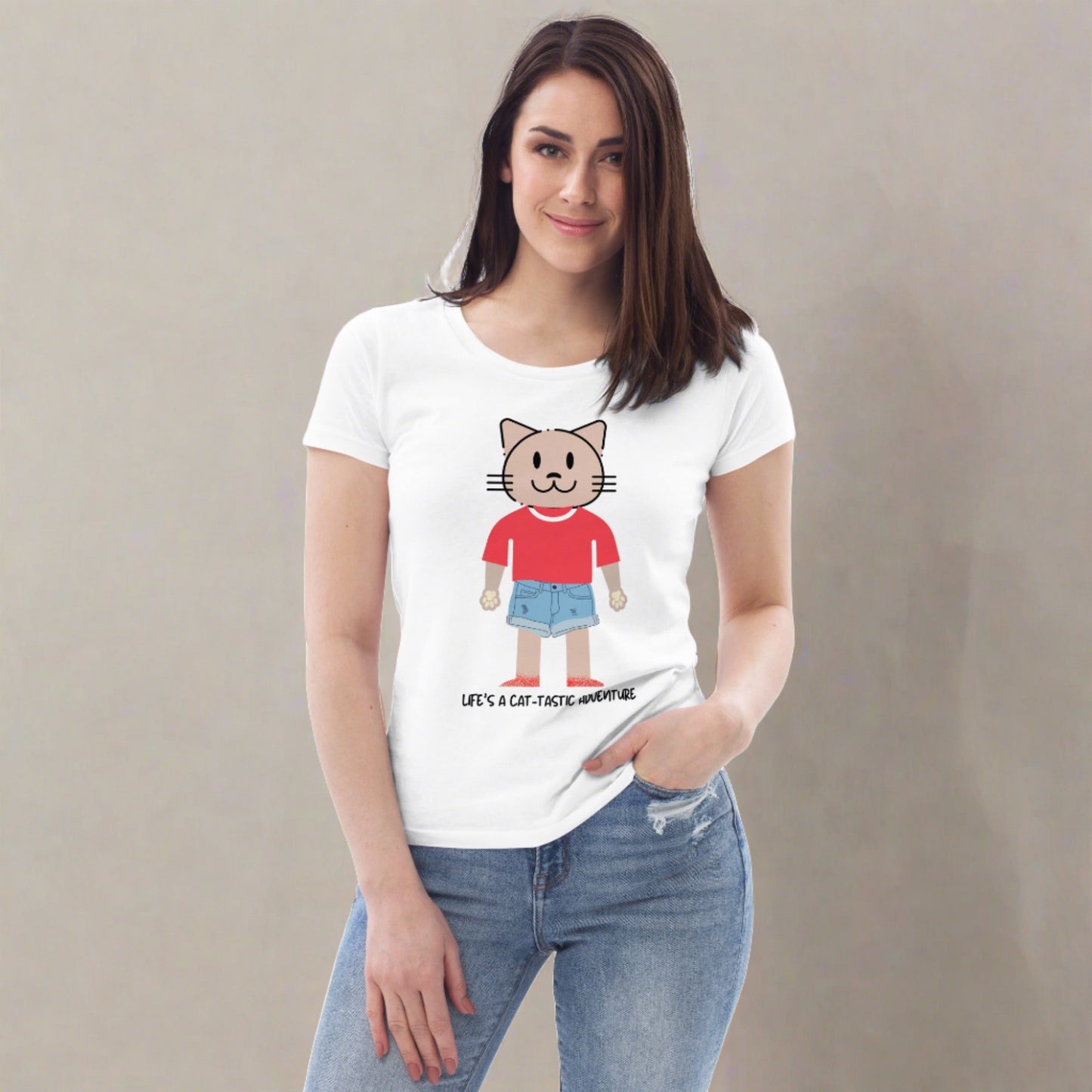 Cat-tastic, Women's fitted sustainable tee with cool cat print - Fitz & Willow