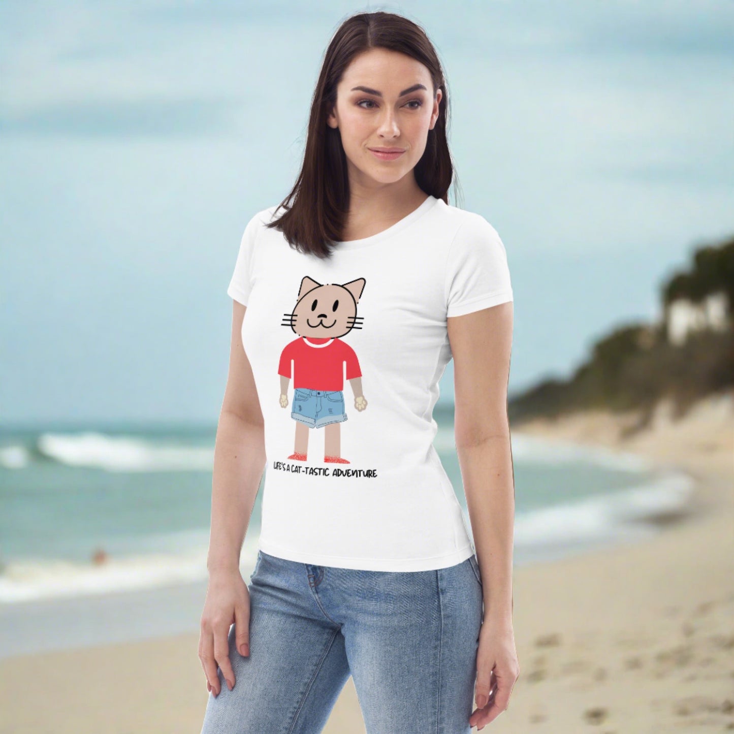 Cat-tastic, Women's fitted sustainable tee with cool cat print - Fitz & Willow