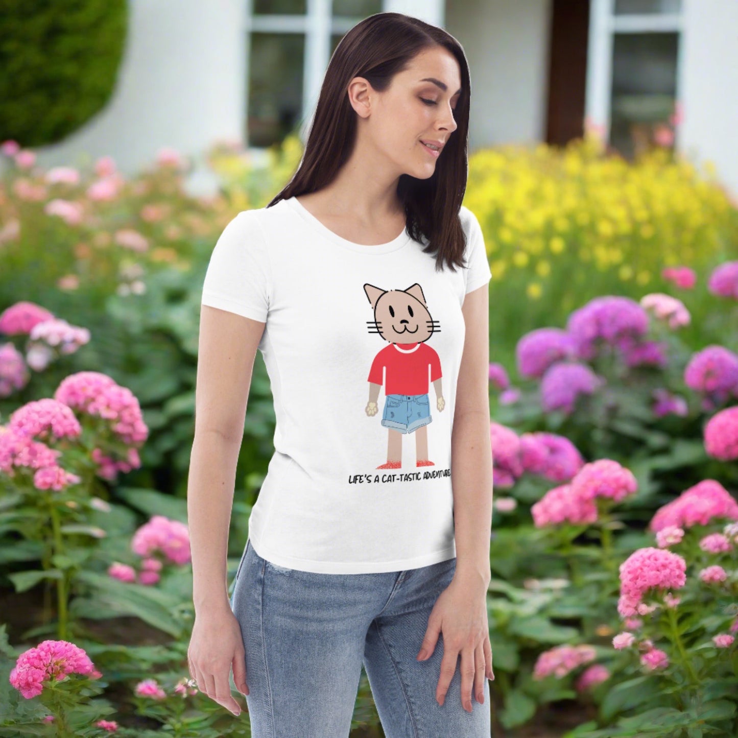 Cat-tastic, Women's fitted sustainable tee with cool cat print - Fitz & Willow