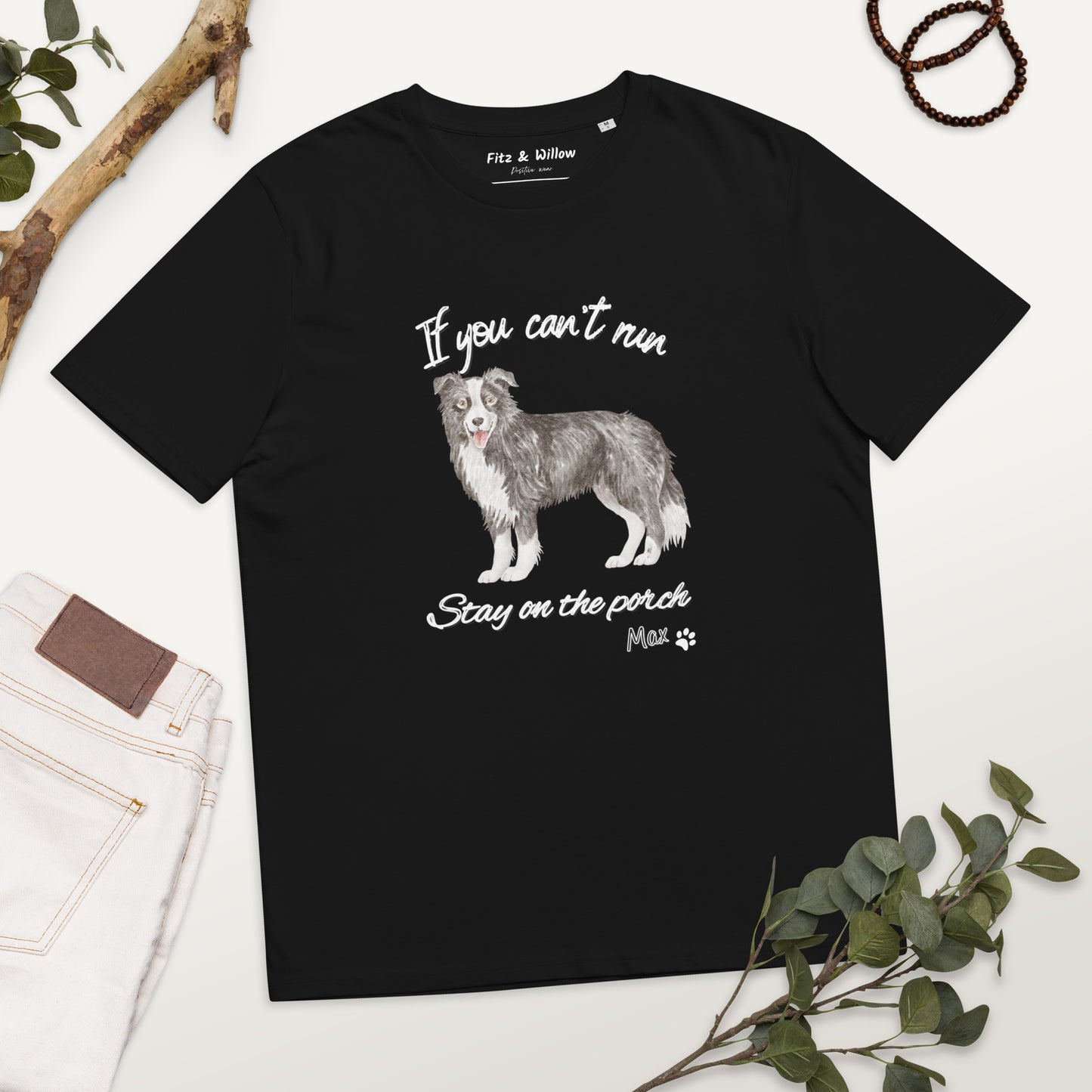 Unisex organic cotton t-shirt Border Collie Runner - Fitz & Willow