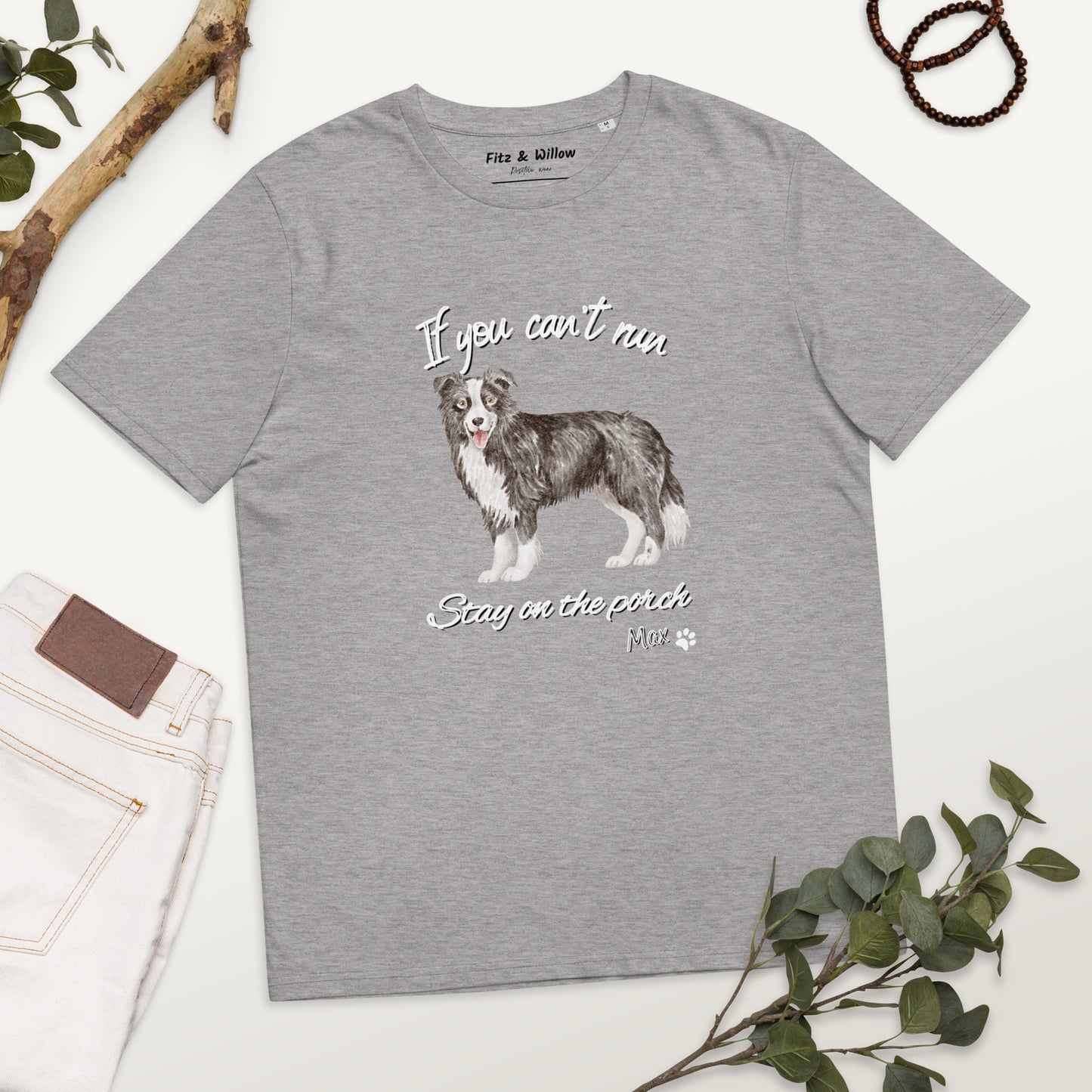 Unisex organic cotton t-shirt Border Collie Runner - Fitz & Willow