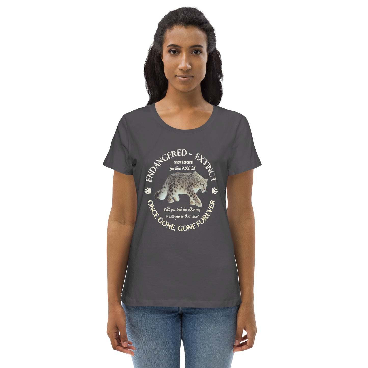 Women's fitted eco tee, Snow Leopard's Voices - Fitz & Willow