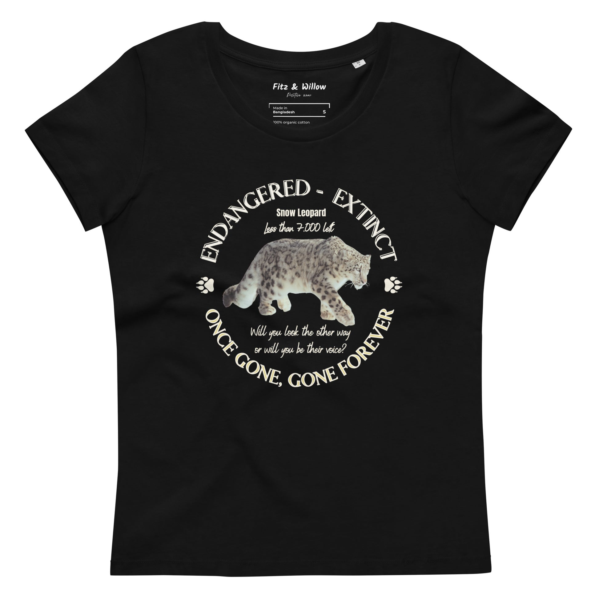 Women's fitted eco tee, Snow Leopard's Voices - Fitz & Willow