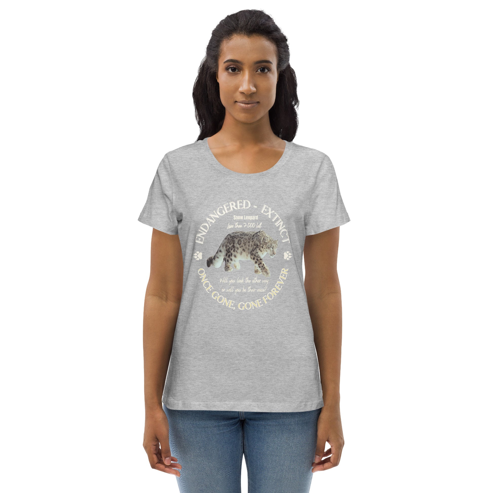 Women's fitted eco tee, Snow Leopard's Voices - Fitz & Willow