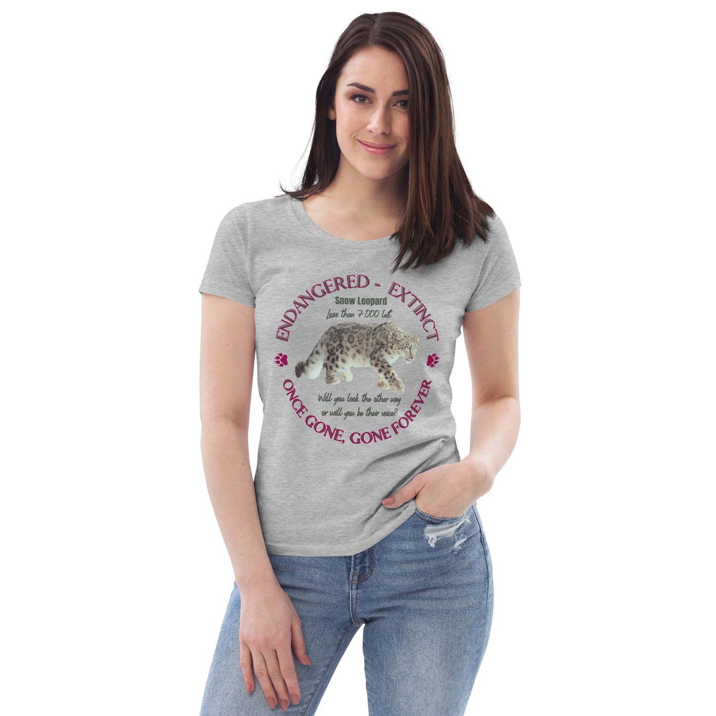 Women's fitted eco tee, Snow Leopard - Fitz & Willow