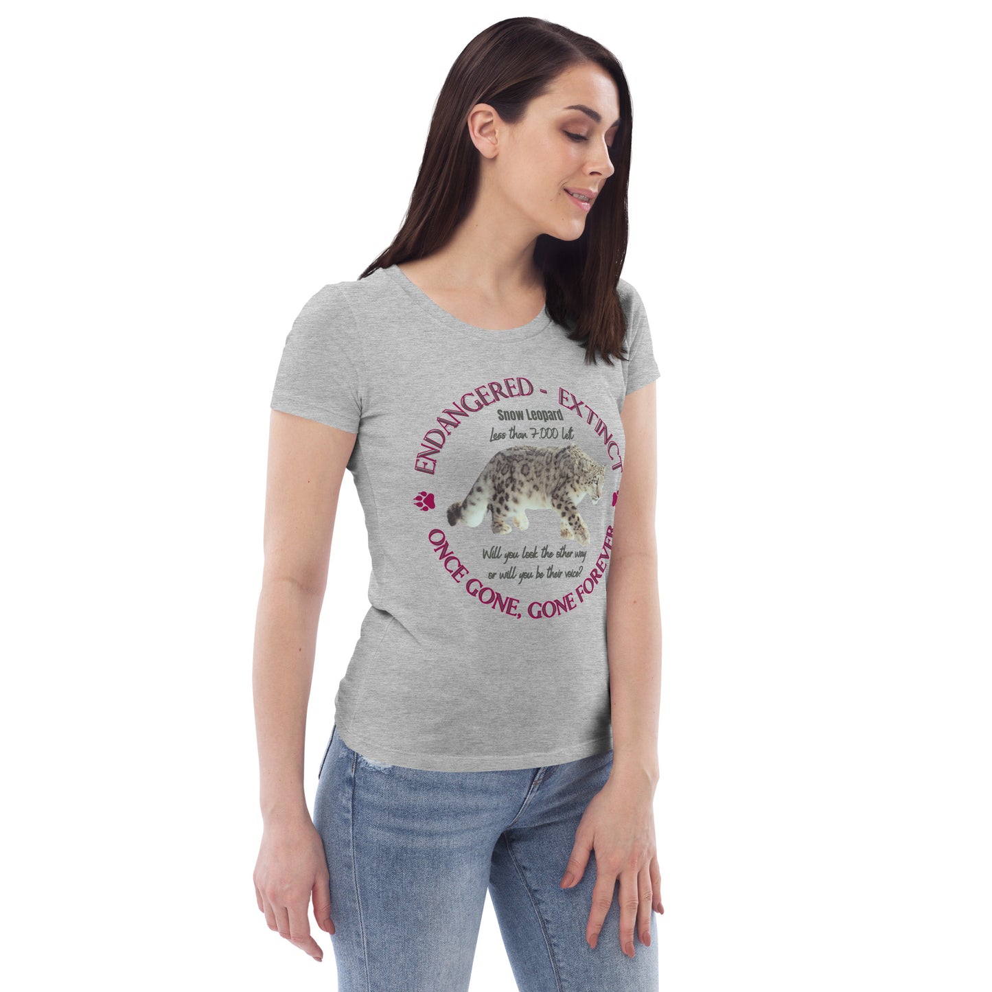 Women's fitted eco tee, Snow Leopard - Fitz & Willow