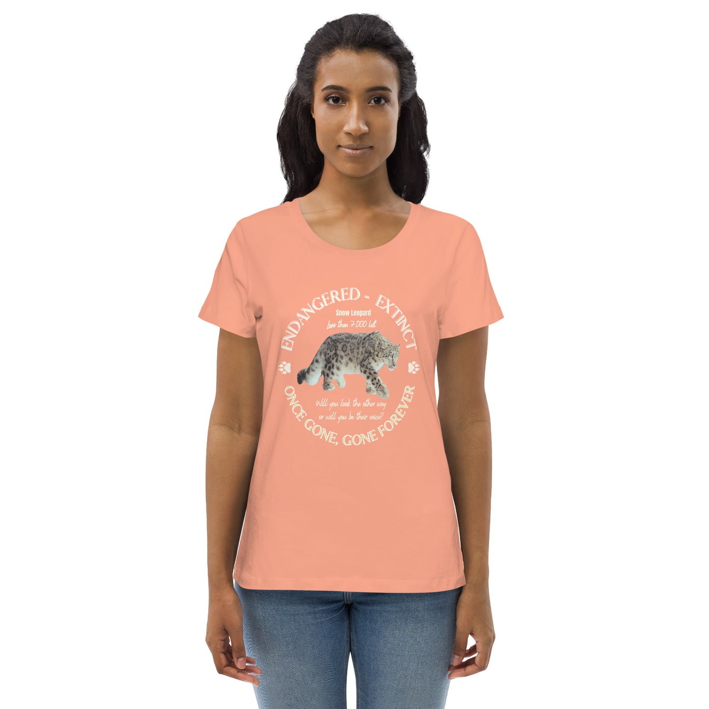 Women's fitted eco tee, Snow Leopard's Voices - Fitz & Willow