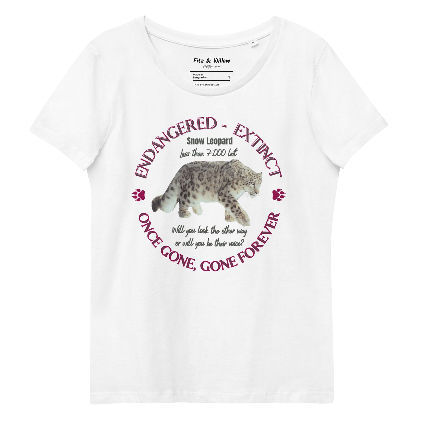 Women's fitted eco tee, Snow Leopard - Fitz & Willow