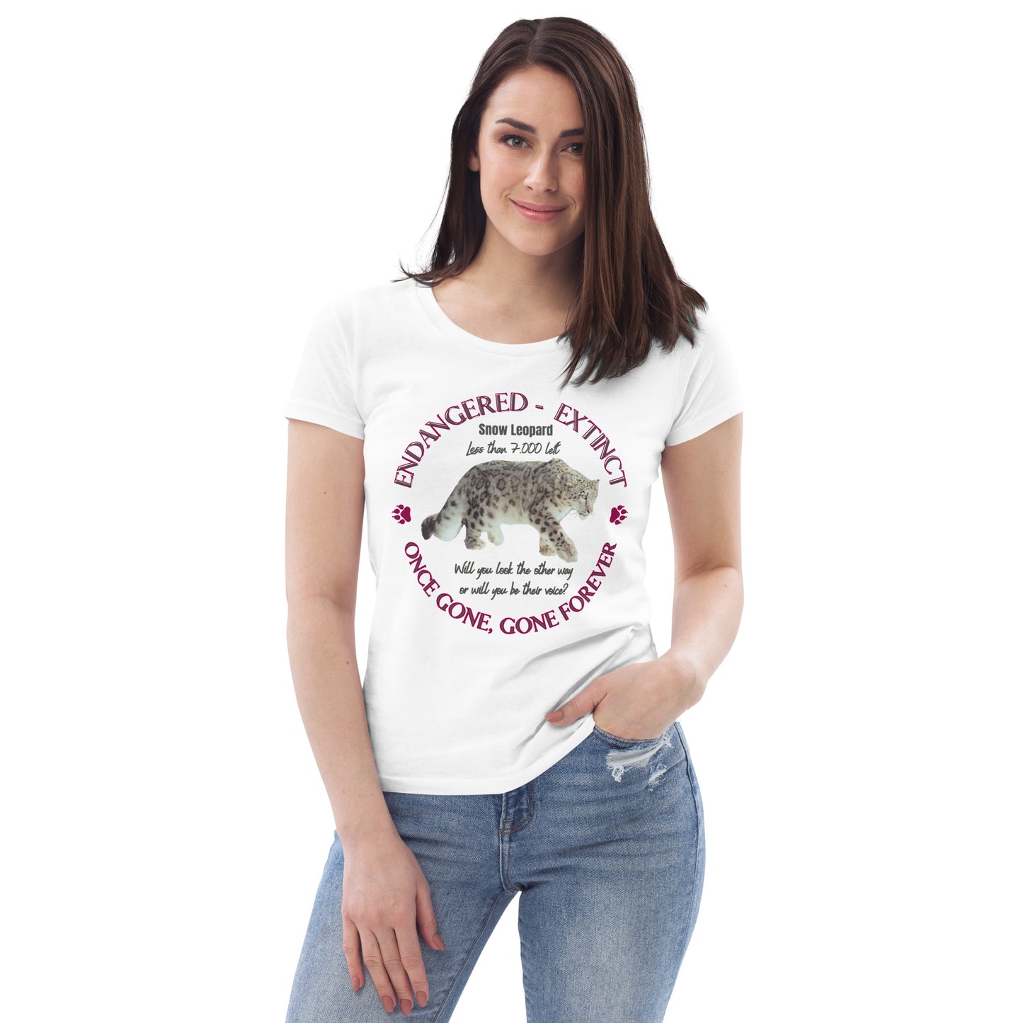 Women's fitted eco tee, Snow Leopard - Fitz & Willow